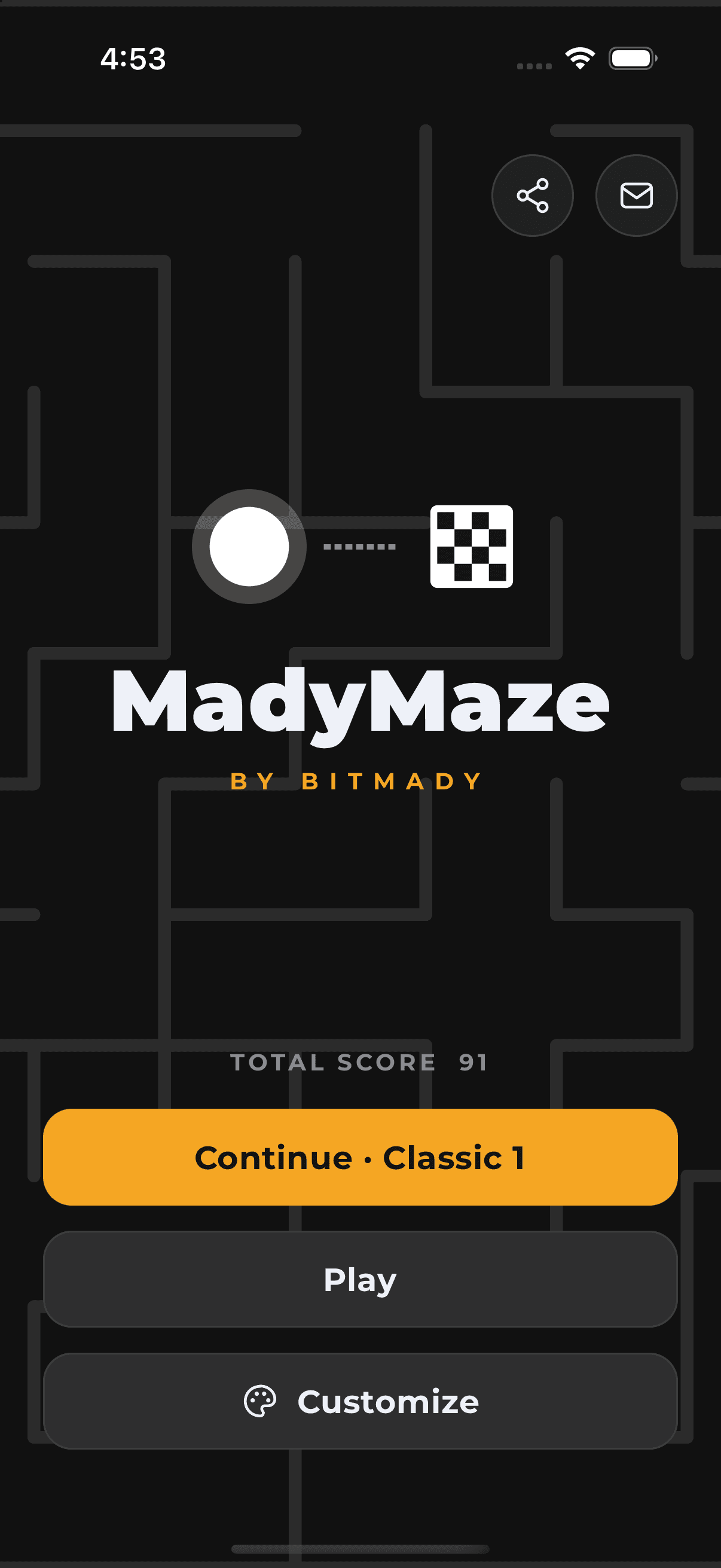 MadyMaze home screen